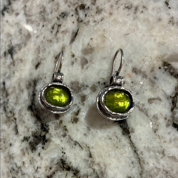 Dollars rare vintage Silver and Green Earrings - Picture 1 of 2